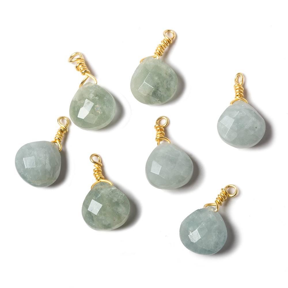 10mm Milky Aquamarine heart Vermeil Wire Wrapped Focal Bead 1 pc - The Bead Traders