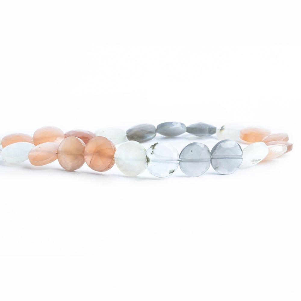 10mm Multi Moonstone Faceted Coin Beads 7.5 inch 22 pieces - The Bead Traders