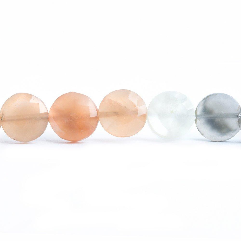 10mm Multi Moonstone Faceted Coin Beads 7.5 inch 22 pieces - The Bead Traders