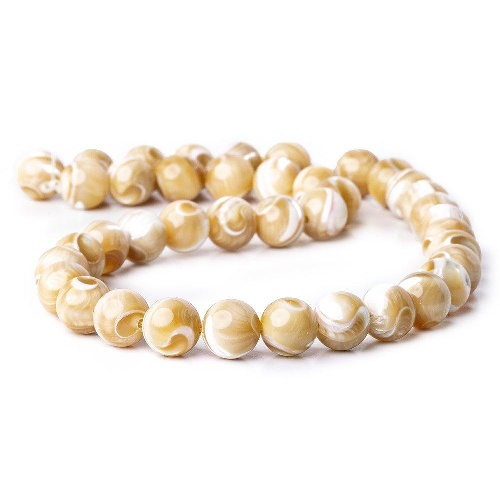 10mm Natural Beige Mother of Pearl polished round Beads 15 inch 41 pieces - The Bead Traders