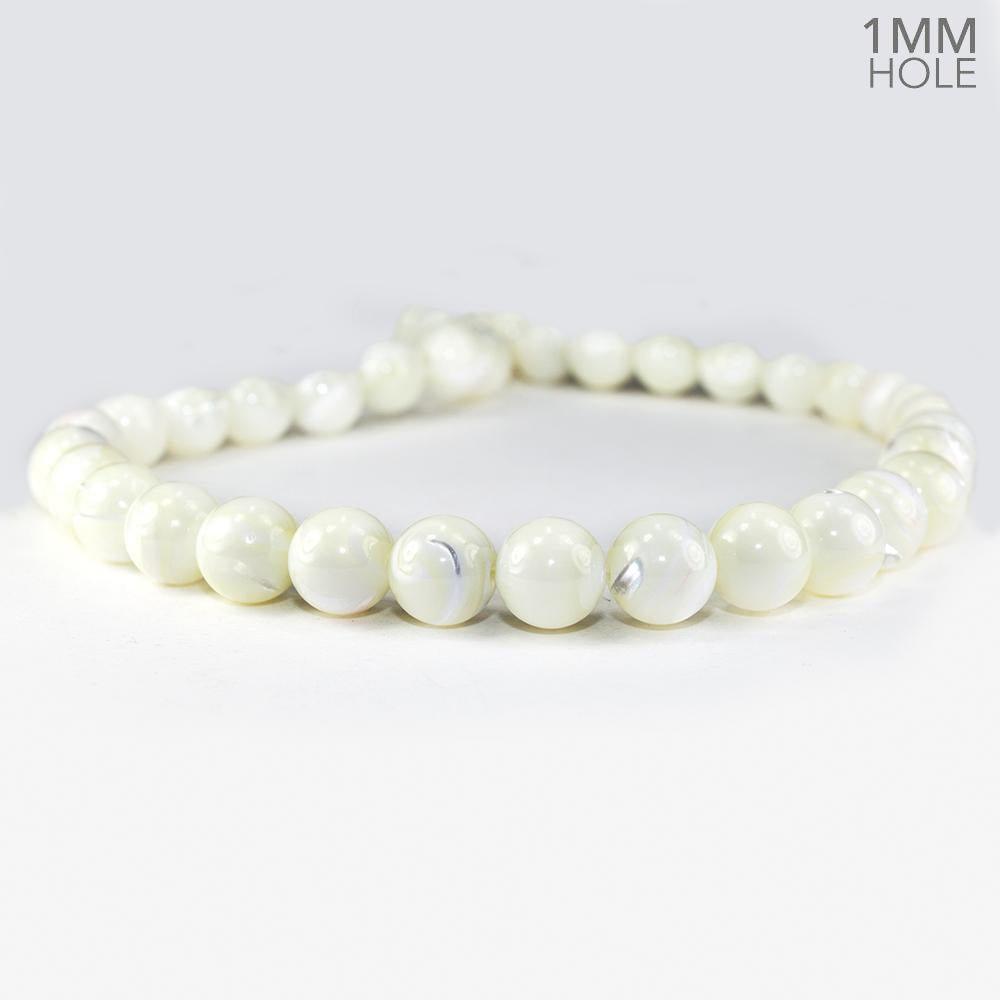 10mm Natural Cream Mother of Pearl polished round Beads 15 inch 41 pieces - The Bead Traders