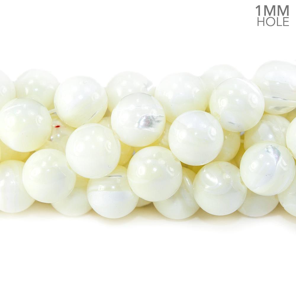 10mm Natural Cream Mother of Pearl polished round Beads 15 inch 41 pieces - The Bead Traders