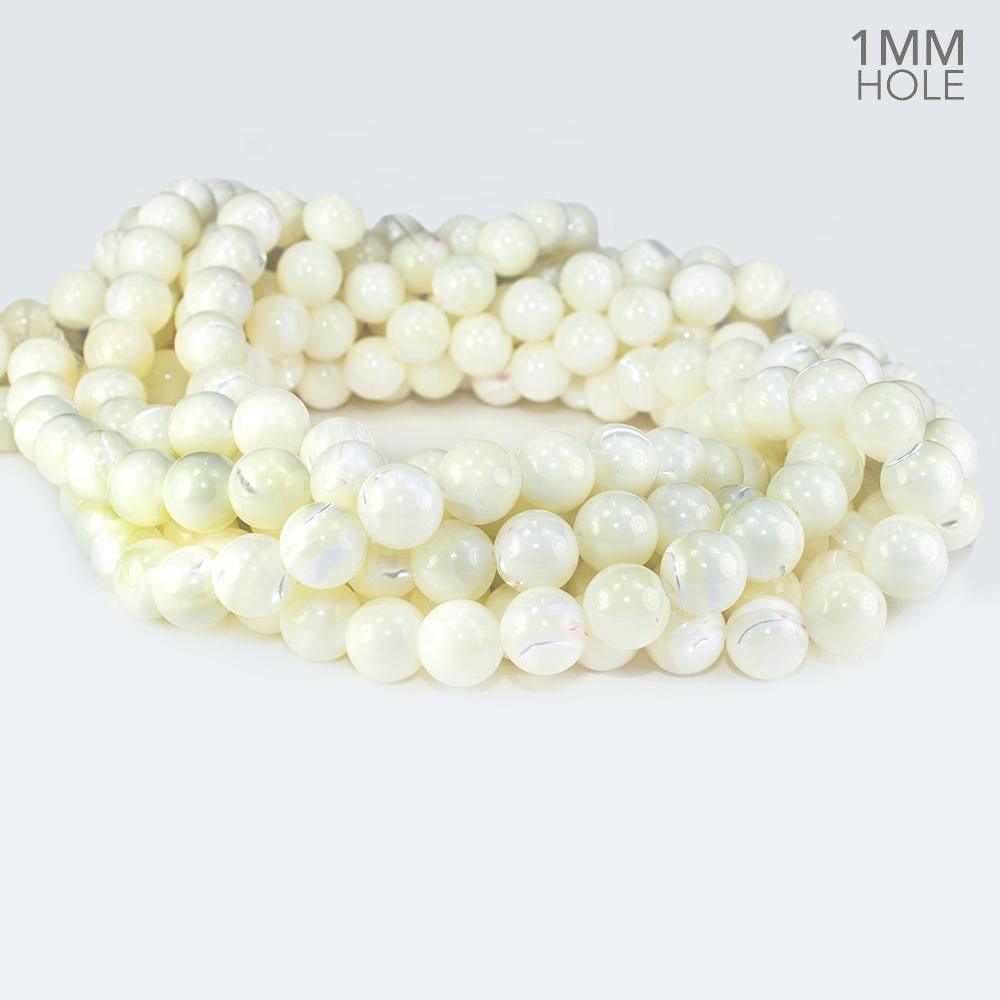 10mm Natural Cream Mother of Pearl polished round Beads 15 inch 41 pieces - The Bead Traders