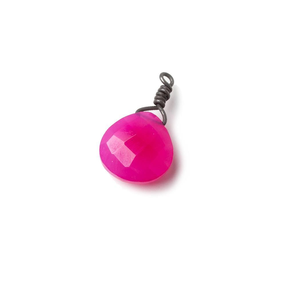 10mm Neon Pink Chalcedony faceted heart Black Gold Wire Wrapped Pendant focal bead 1 piece - The Bead Traders