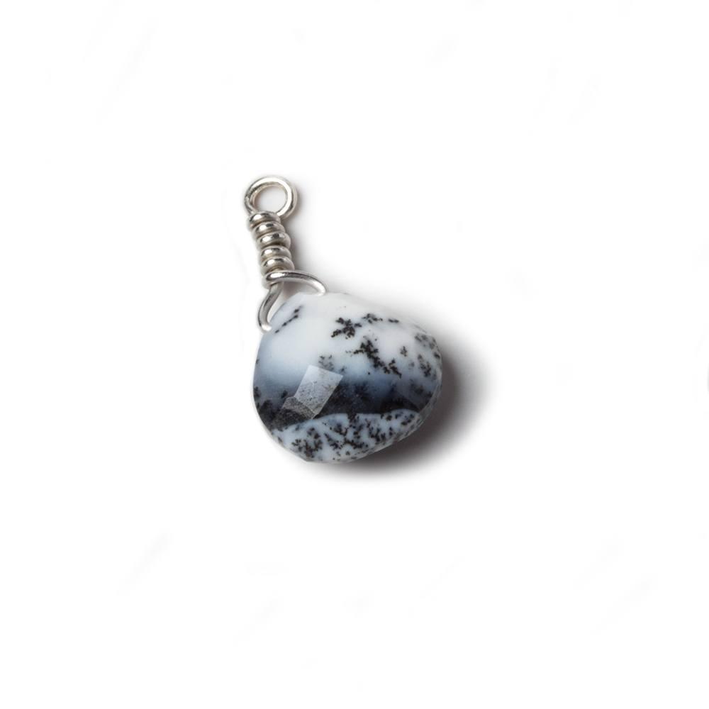 10mm Opaque Dendritic Opal heart .925 Silver Wire Wrapped Pendant 1 pc - The Bead Traders