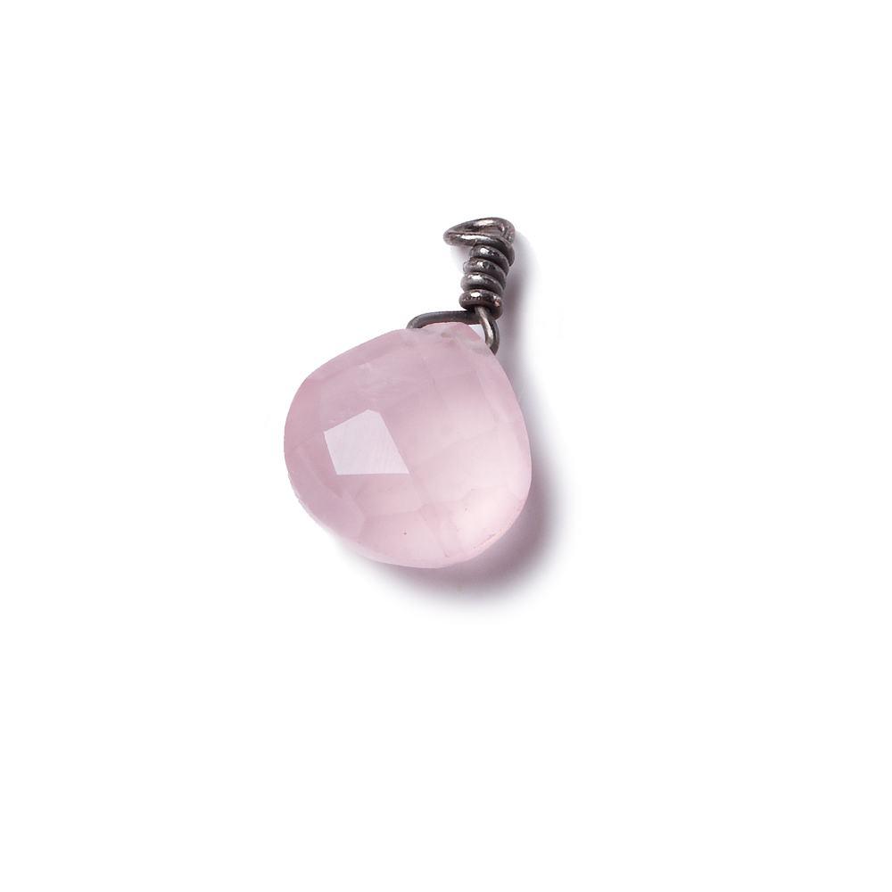 10mm Petal Pink Chalcedony heart Black Gold Wire Wrapped Pendant 1 piece - The Bead Traders