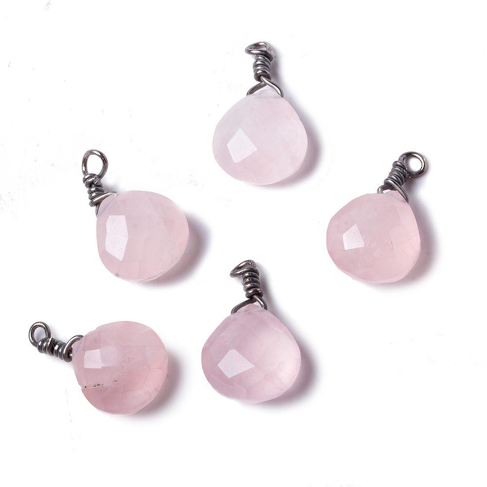 10mm Petal Pink Chalcedony heart Black Gold Wire Wrapped Pendant 1 piece - The Bead Traders