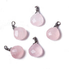 10mm Petal Pink Chalcedony heart Black Gold Wire Wrapped Pendant 1 piece - The Bead Traders
