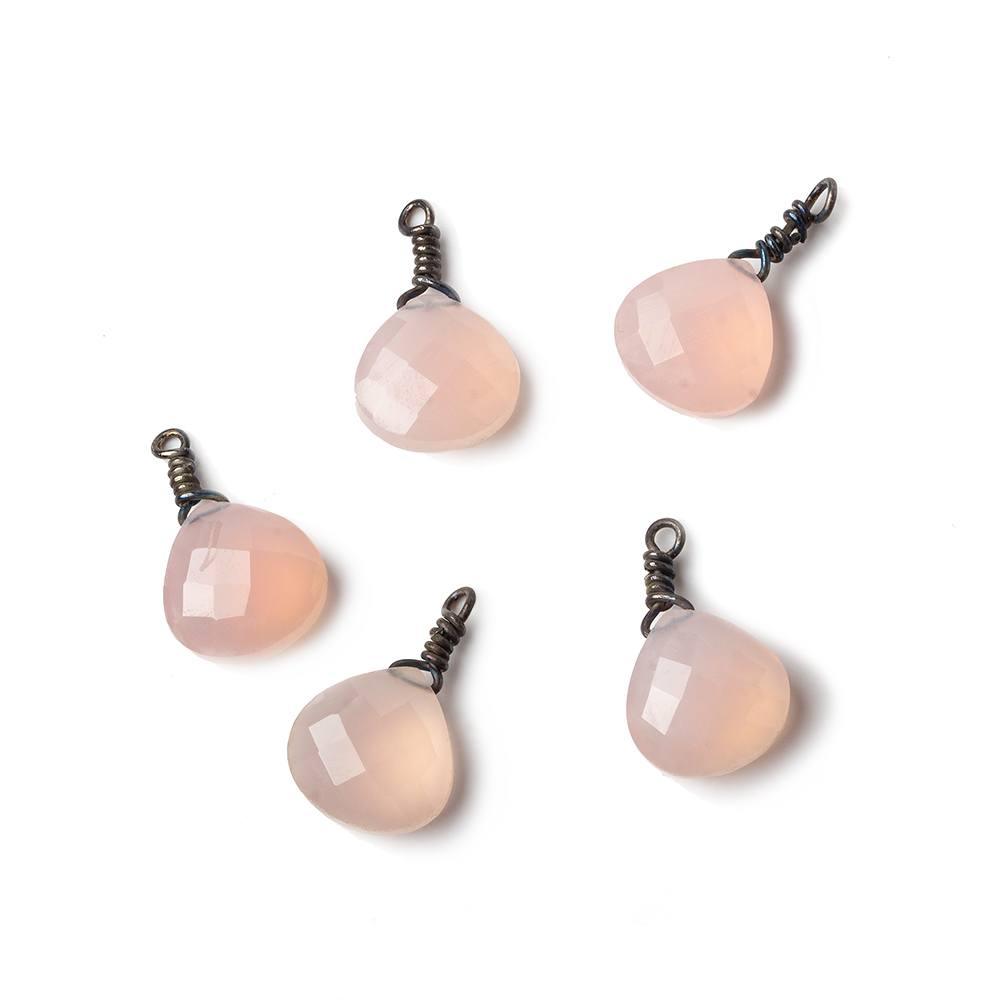 10mm Pink Chalcedony faceted heart Black Gold Wire Wrapped focal beads 1 piece - The Bead Traders