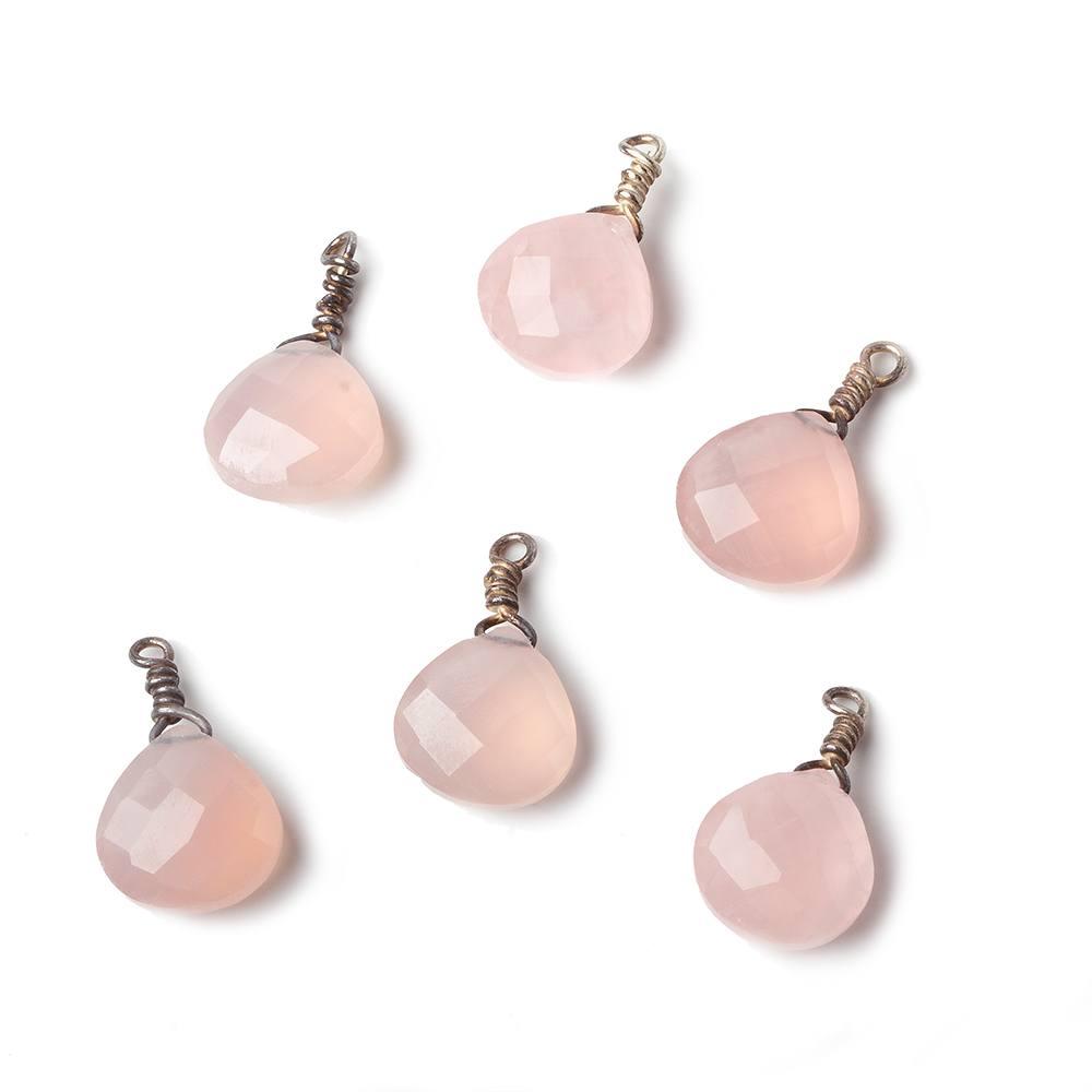 10mm Pink Chalcedony faceted heart Oxidized Silver Wire Wrapped Pendant focal beads 1 piece - The Bead Traders