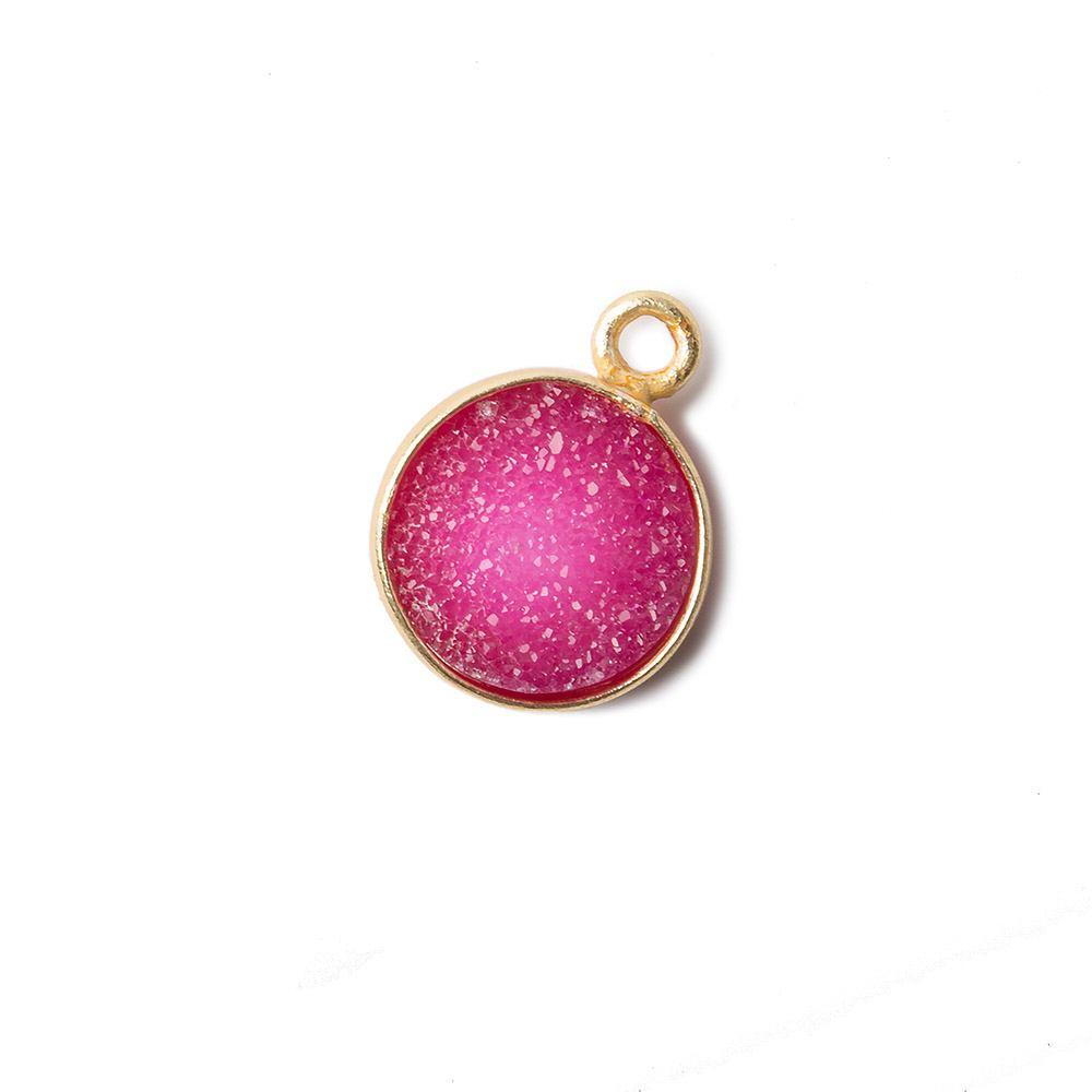 10mm Pink Coin Drusy Vermeil Bezel 1 ring Pendant 1 piece - The Bead Traders