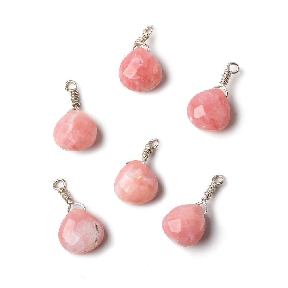 10mm Pink Peruvian Opal faceted heart Silver .925 Wire Wrapped focal beads 1 piece - The Bead Traders