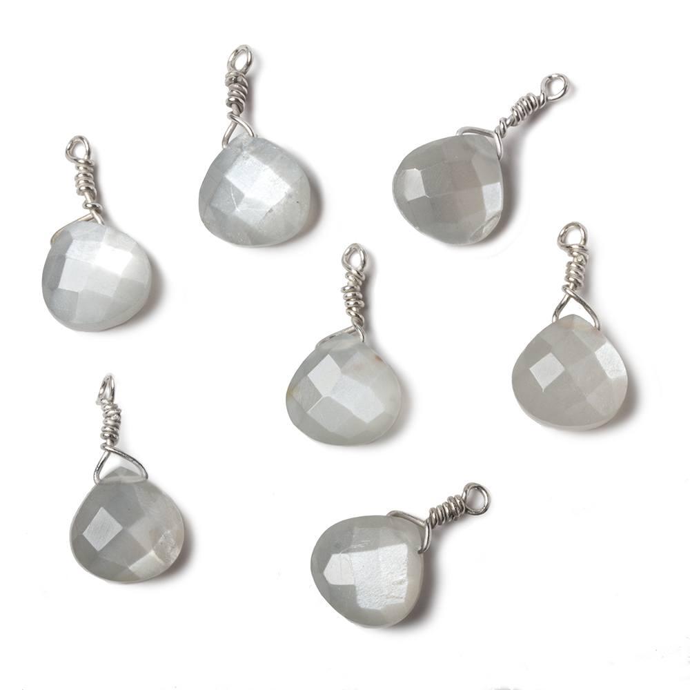10mm Platinum Grey Moonstone heart .925 Silver Wire Wrapped Pendant 1 pc - The Bead Traders