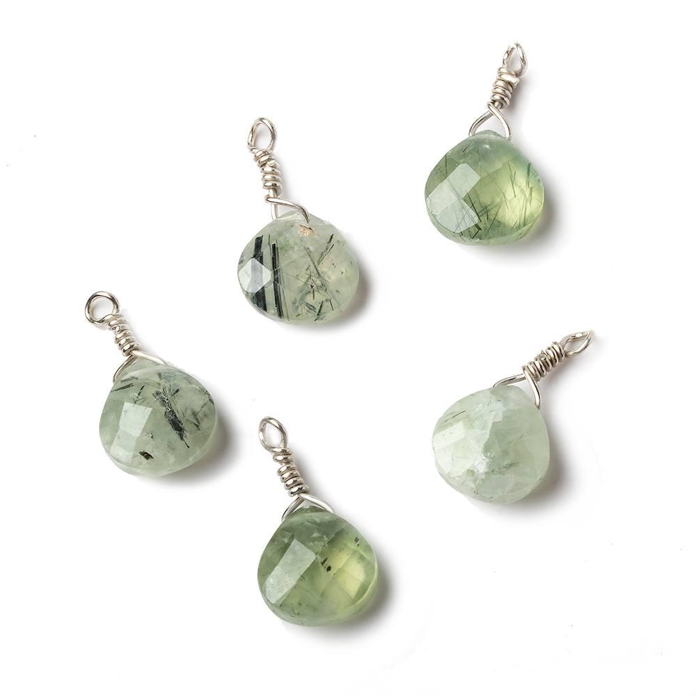 10mm Prehnite faceted heart Silver .925 Wire Wrapped Pendant focal beads 1 piece - The Bead Traders