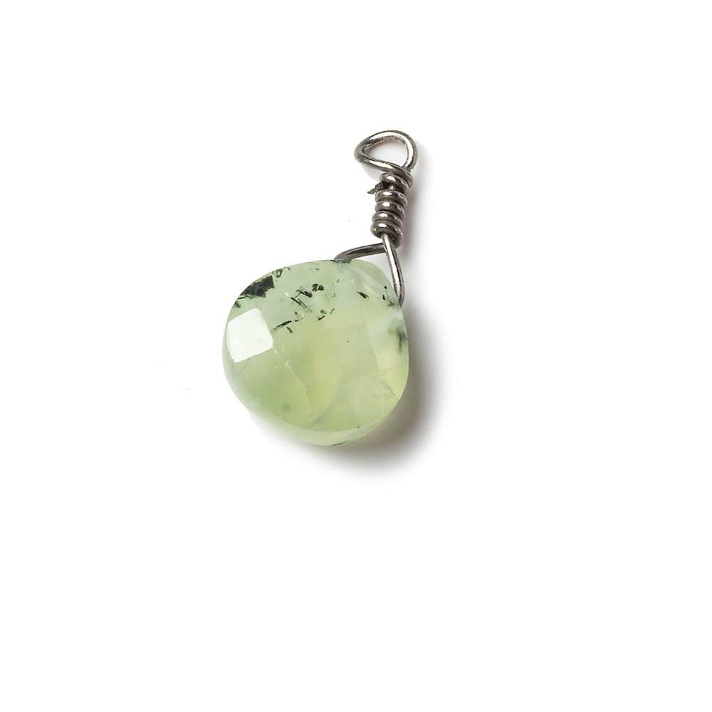 10mm Prehnite heart Black Gold Wire Wrapped Pendant 1 piece - The Bead Traders