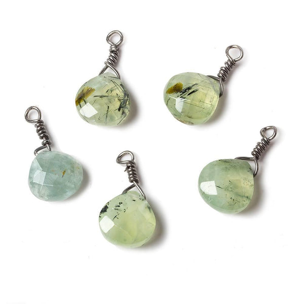 10mm Prehnite heart Black Gold Wire Wrapped Pendant 1 piece