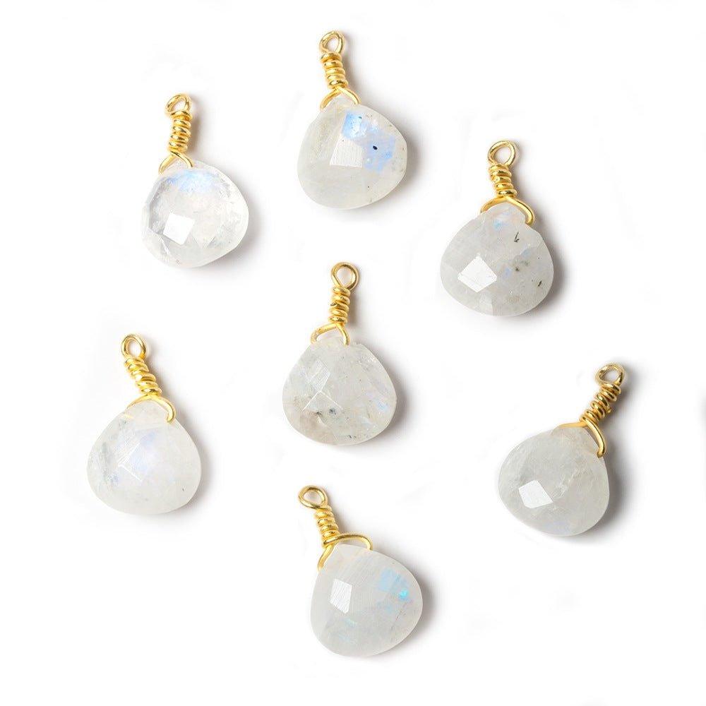 10mm Rainbow Moonstone heart Vermeil Wire Wrapped Focal Bead 1 pc - The Bead Traders