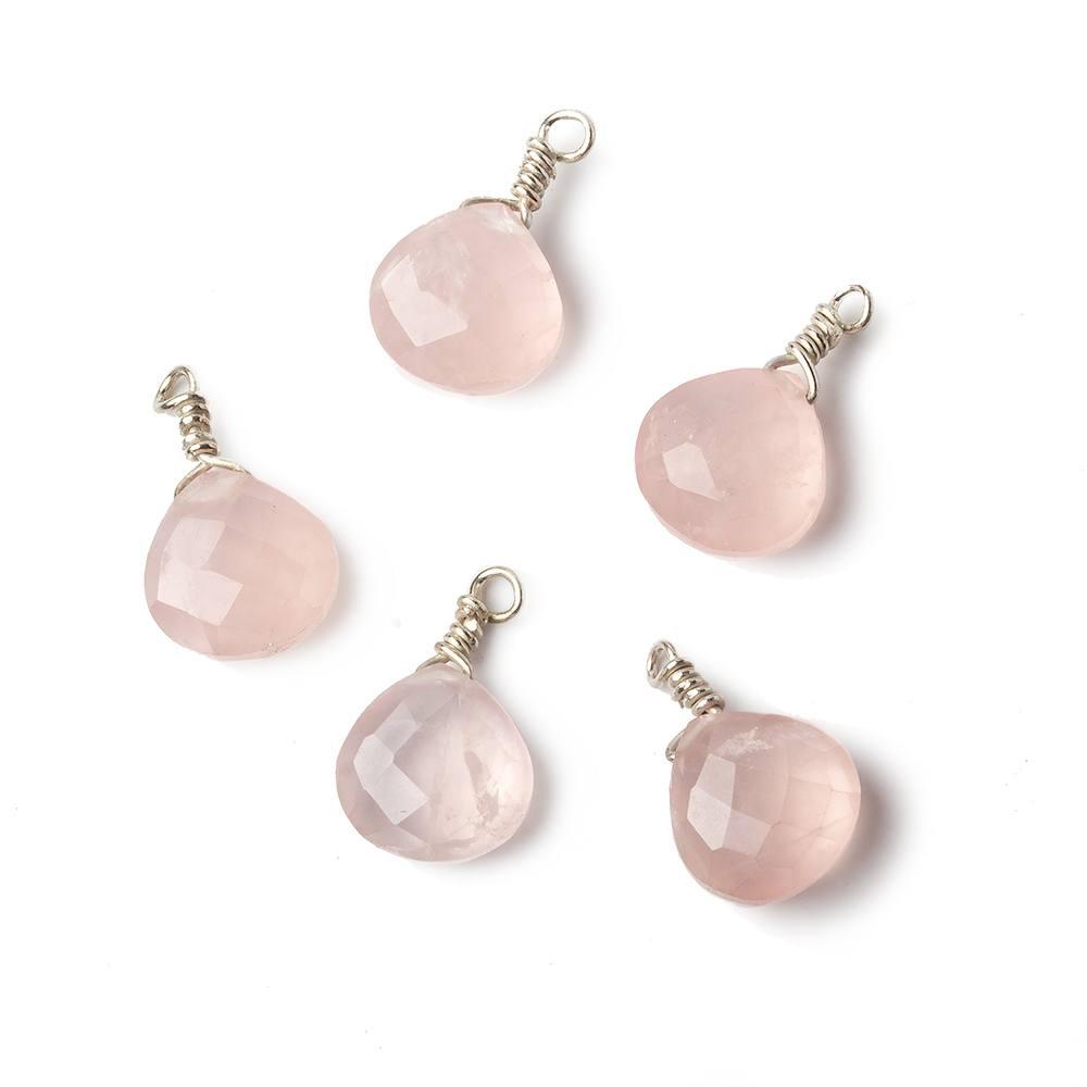 10mm Rose Quartz faceted heart Silver .925 Wire Wrapped focal beads 1 piece - The Bead Traders
