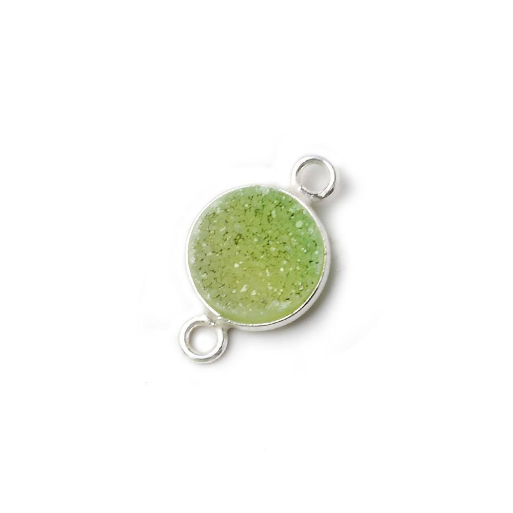 10mm Silver Bezel Lemon Lime Drusy Coin Connector 1 piece - The Bead Traders