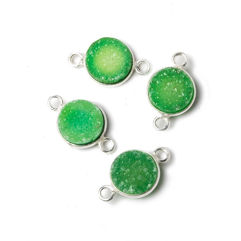 10mm Silver Bezel Lime Green Drusy Coin Connector 1 piece - The Bead Traders