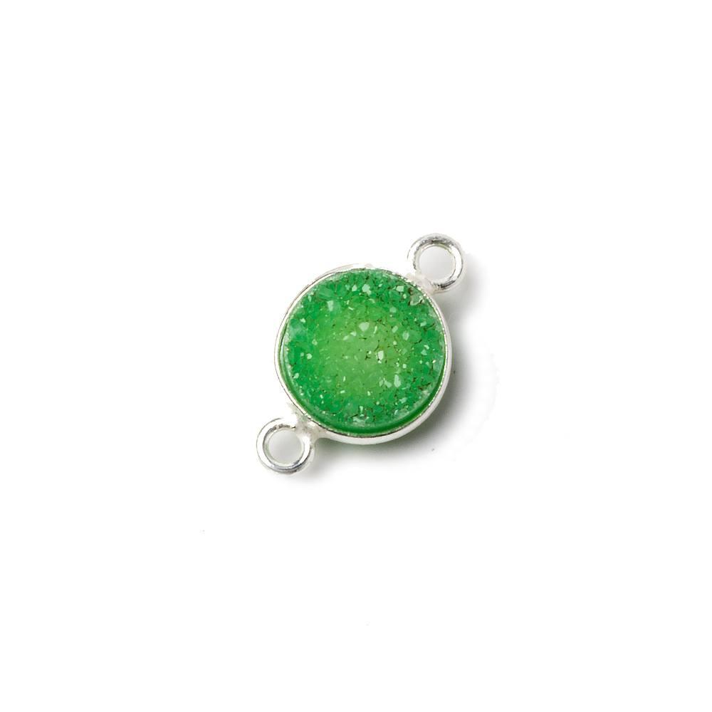 10mm Silver Bezel Lime Green Drusy Coin Connector 1 piece - The Bead Traders