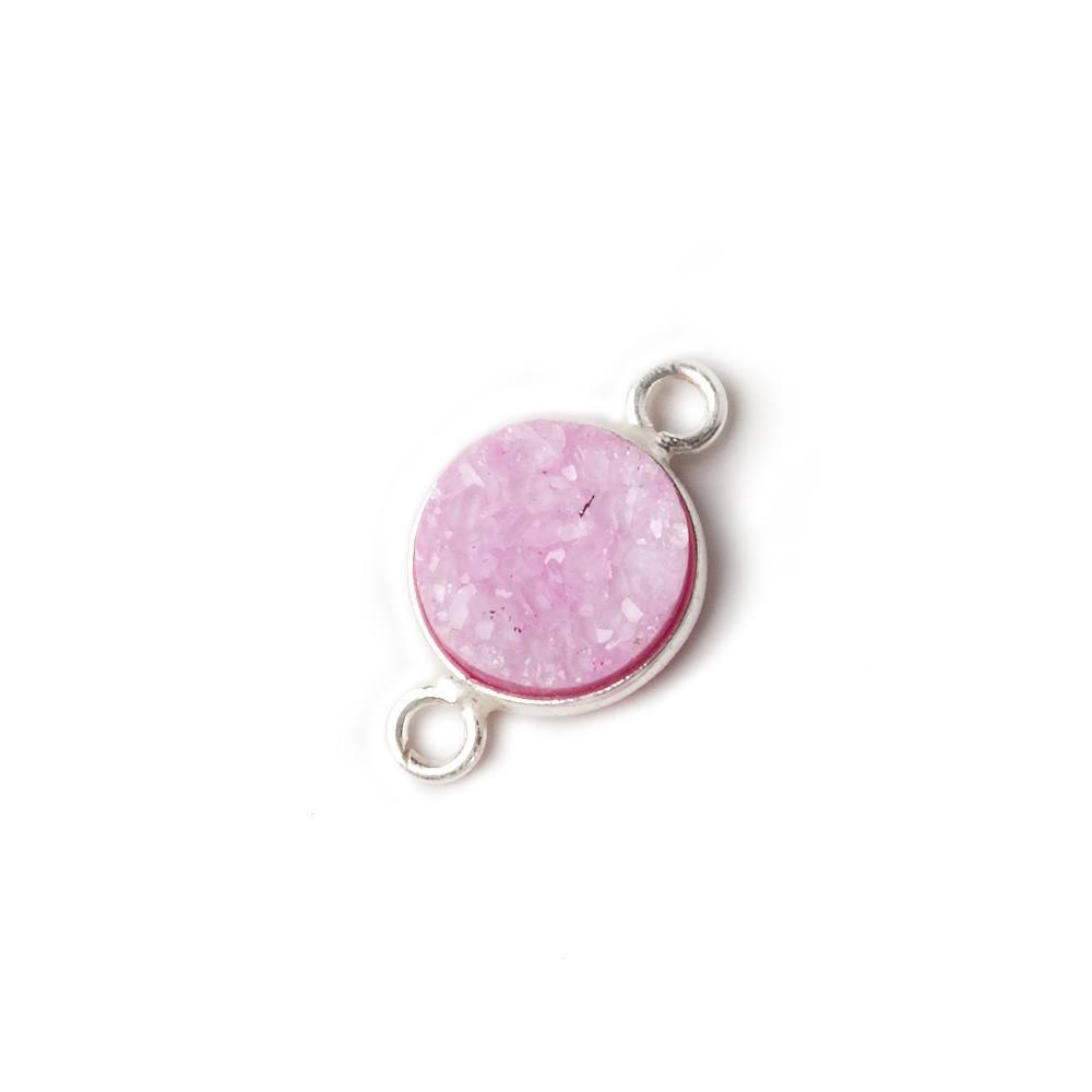 10mm Silver Bezel Pink Drusy Coin Connector 1 piece - The Bead Traders