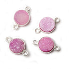 10mm Silver Bezel Pink Drusy Coin Connector 1 piece - The Bead Traders