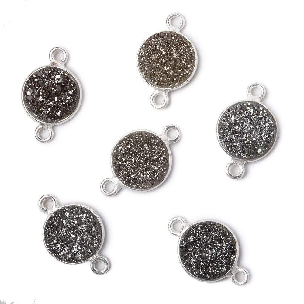10mm Silver Bezel Platinum Drusy Coin Connector 1 piece - The Bead Traders