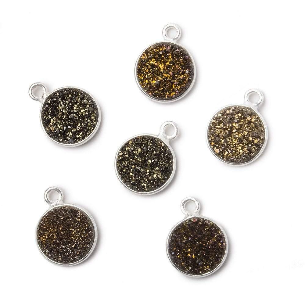 10mm Silver Bezeled Bronze Drusy Coin Pendant 1 piece - The Bead Traders