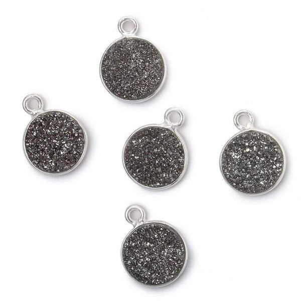 10mm Silver Bezeled Platinum Drusy Coin Pendant 1 piece