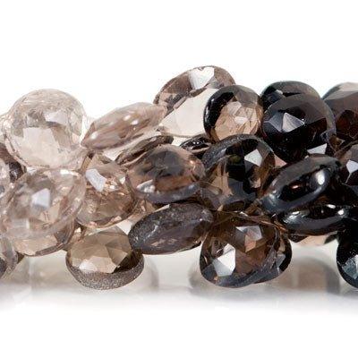 10mm Smoky Quartz Faceted Heart Briolette Beads, 8 inch - The Bead Traders