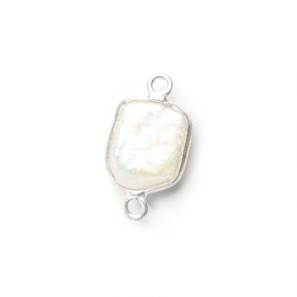 10mm Sterling Silver Bezeled Pearl Square Connector Bead 1 Piece - The Bead Traders