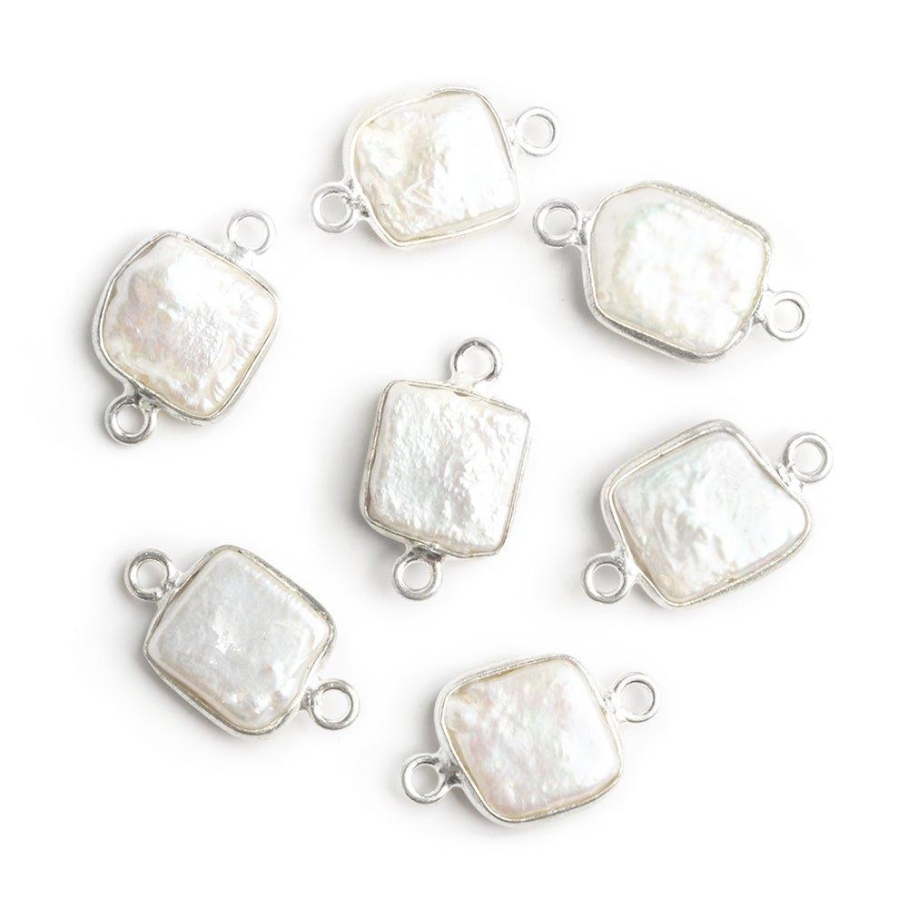 10mm Sterling Silver Bezeled Pearl Square Connector Bead 1 Piece - The Bead Traders
