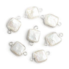 10mm Sterling Silver Bezeled Pearl Square Connector Bead 1 Piece - The Bead Traders