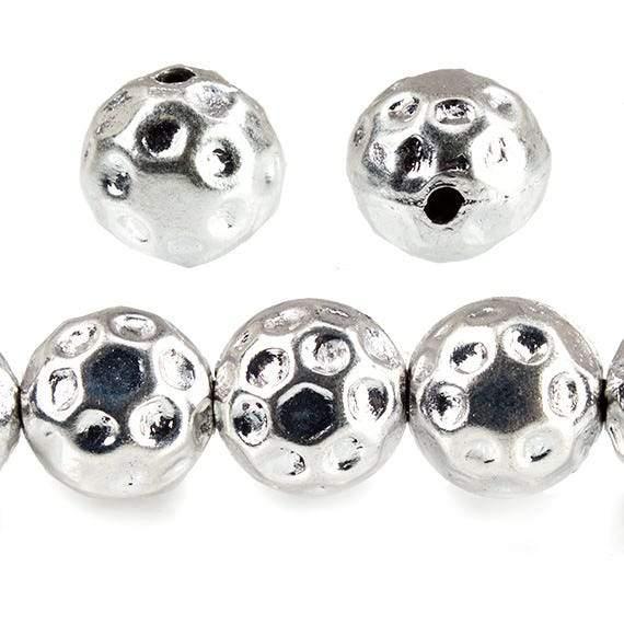 10mm Sterling Silver plated Copper Hammered Round Beads 10 pieces - The Bead Traders