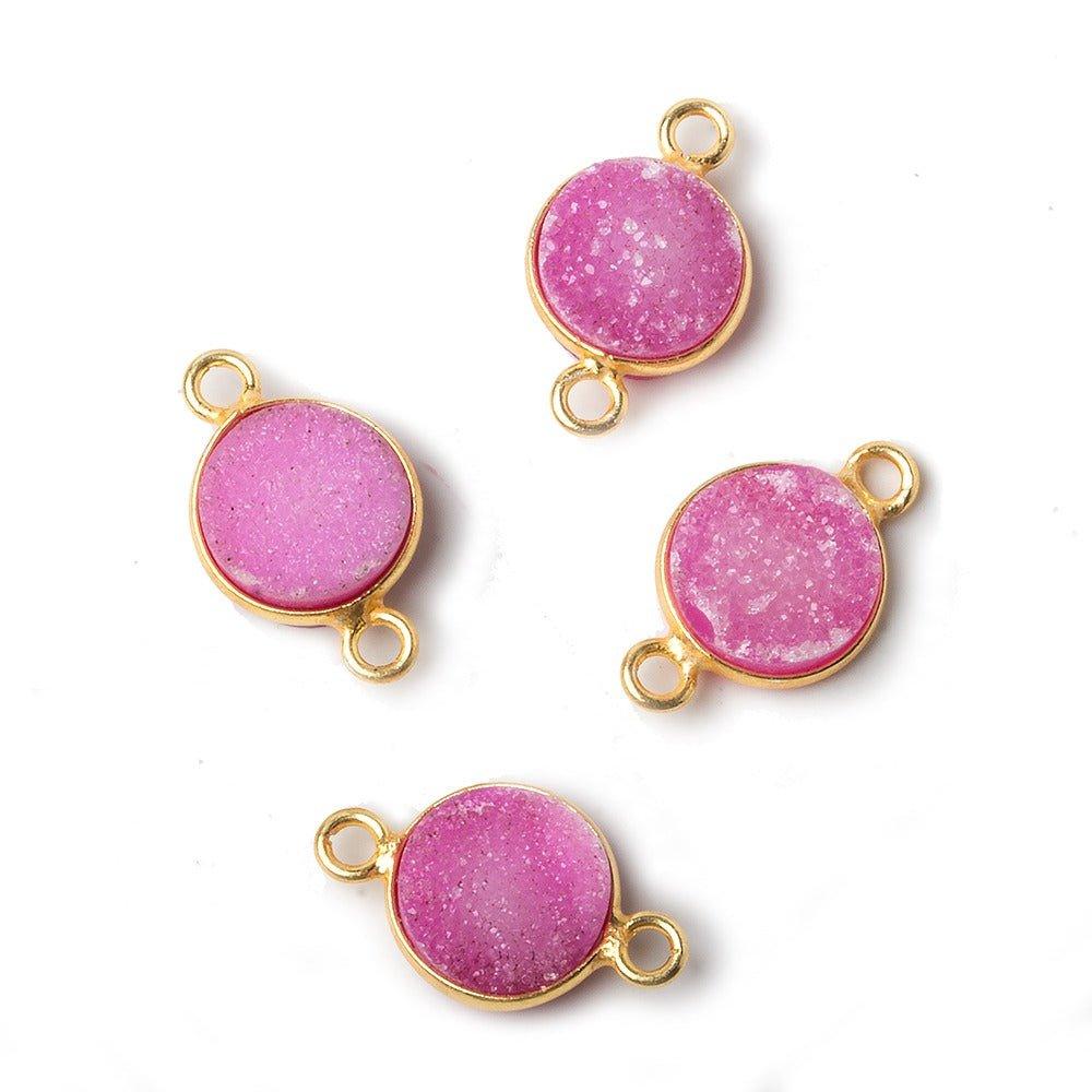 10mm Vermeil Bezel Dark Pink Drusy Coin Connector 1 piece - The Bead Traders