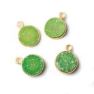 10mm Vermeil Bezel Lime Green Drusy Coin Pendant 1 piece - The Bead Traders