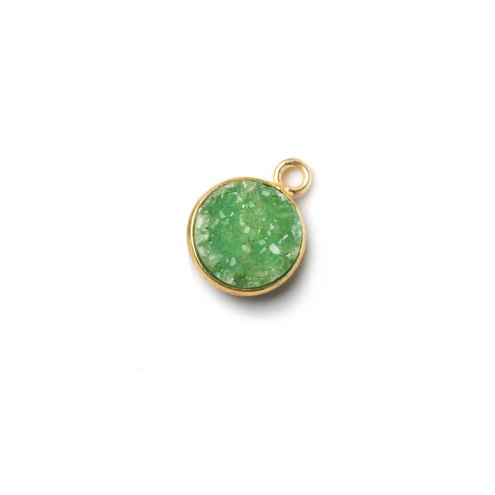10mm Vermeil Bezel Lime Green Drusy Coin Pendant 1 piece - The Bead Traders