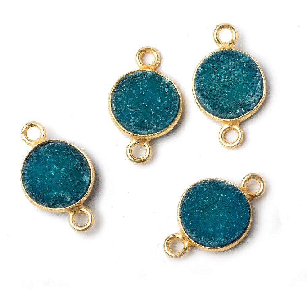 10mm Vermeil Bezel Sea Blue Drusy Coin Connector 1 piece - The Bead Traders
