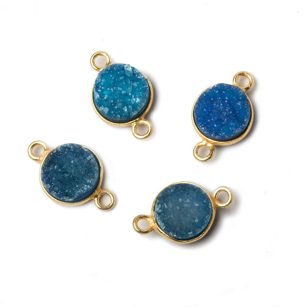 10mm Vermeil Bezel Teal Blue Drusy Coin Connector 1 piece - The Bead Traders