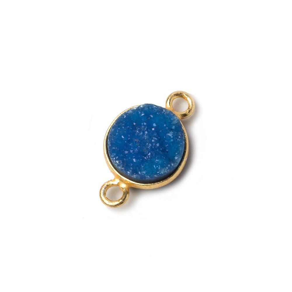 10mm Vermeil Bezel Teal Blue Drusy Coin Connector 1 piece - The Bead Traders