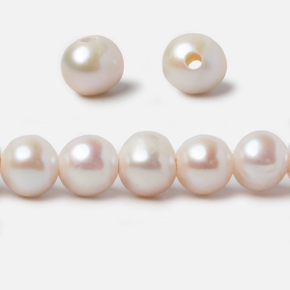 10mm White Large Hole Off Round Freshwater Pearls 8 inch 21 pieces - The Bead Traders