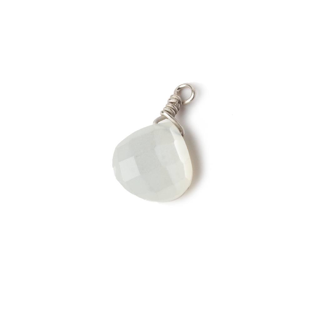 10mm White Moonstone faceted heart Silver .925 Wire Wrapped Pendant focal bead 1 piece - The Bead Traders