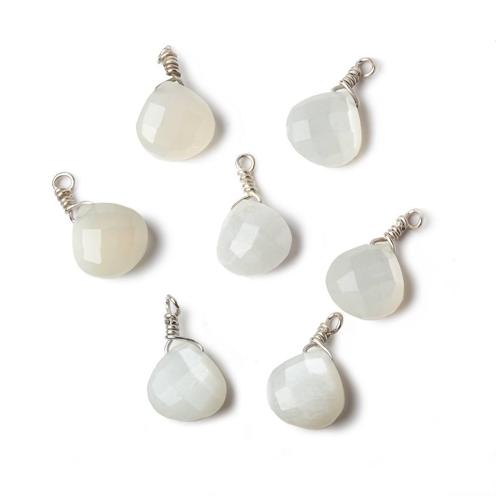 10mm White Moonstone faceted heart Silver .925 Wire Wrapped Pendant focal bead 1 piece - The Bead Traders