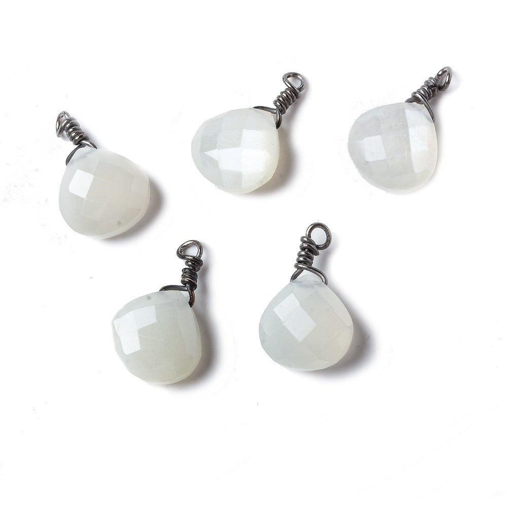 10mm White Moonstone heart Black Gold Wire Wrapped Pendant 1 piece - The Bead Traders