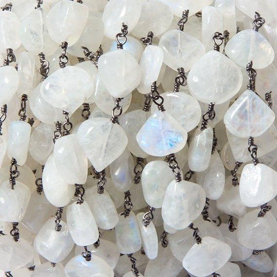 10x10mm Rainbow Moonstone plain heart Black Gold Chain by the foot - The Bead Traders