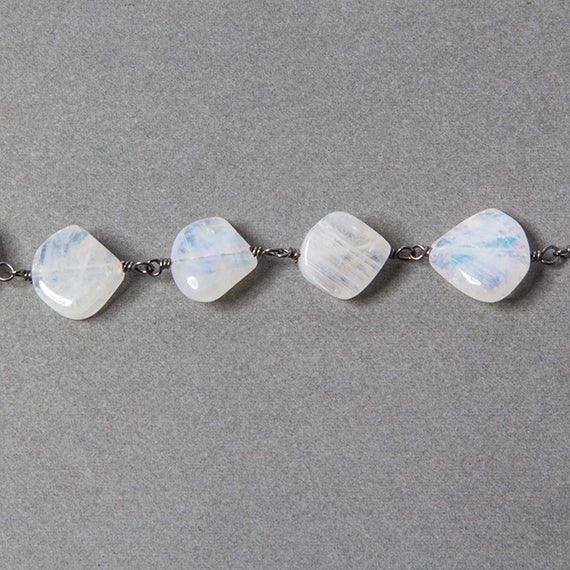 10x10mm Rainbow Moonstone plain heart Black Gold Chain by the foot - The Bead Traders