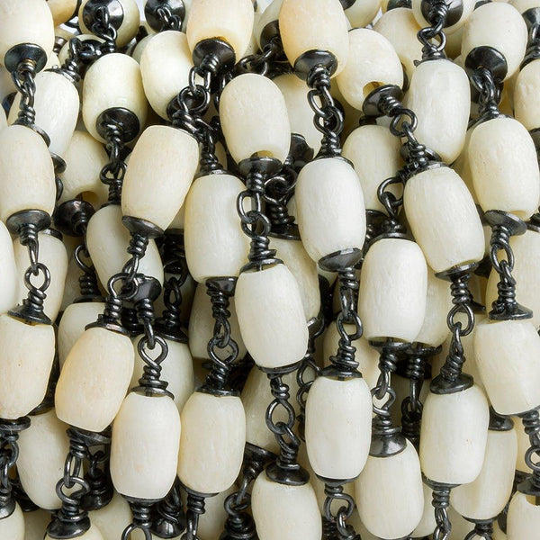 10x5mm White Ox Bone Tubes Black Gold Plated Cap and Chain by the Foot 17 pieces