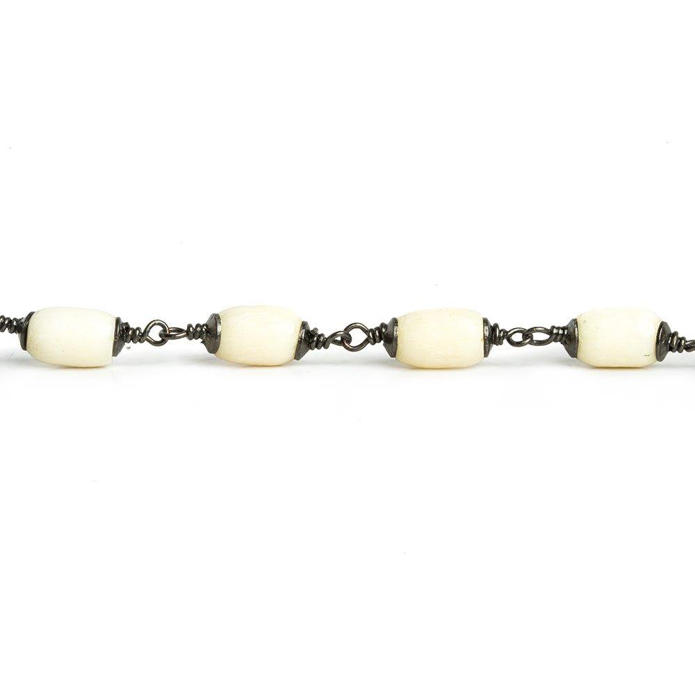 10x5mm White Ox Bone Tubes Black Gold Plated Cap and Chain by the Foot 17 pieces - The Bead Traders
