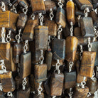 10x6mm-14x7mm Tiger's Eye Plain Rectangle Silver plated Chain by the foot 17 pieces - The Bead Traders